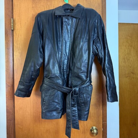 Preowned Wilsons Leather Jacket Men's L Black Thinsulate with Belt - Picture 1 of 11